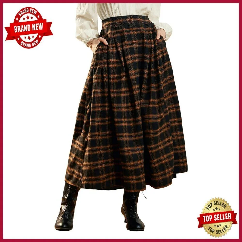 High Waist Long Skirt with Pockets, Elastic Waist, Transformable Hem